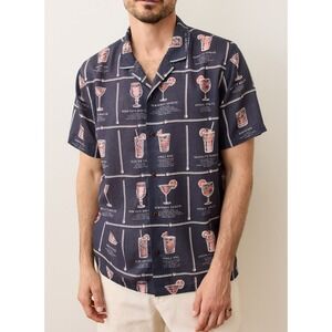 NEW Marine Layer Tencel Linen Resort Button Up Shirt Happy Hour Men's L Navy